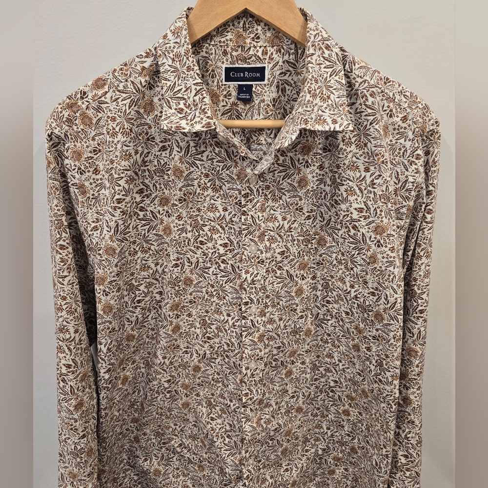 Club Room Beige and Brown Floral Button-Up Shirt